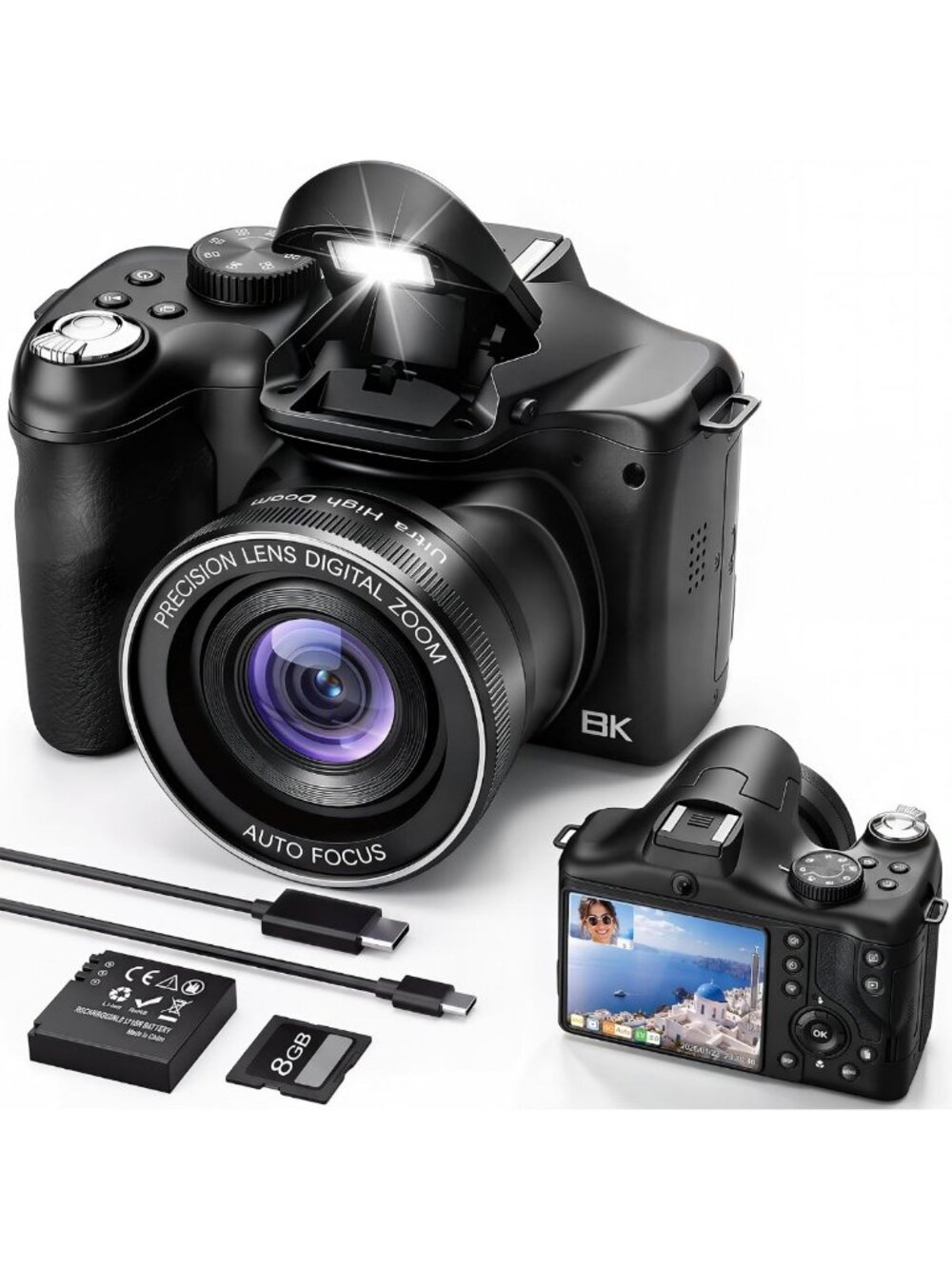 8K Vlogging Camera with Dual Cameras, WiFi, Dual-View Recording & 2000mAh